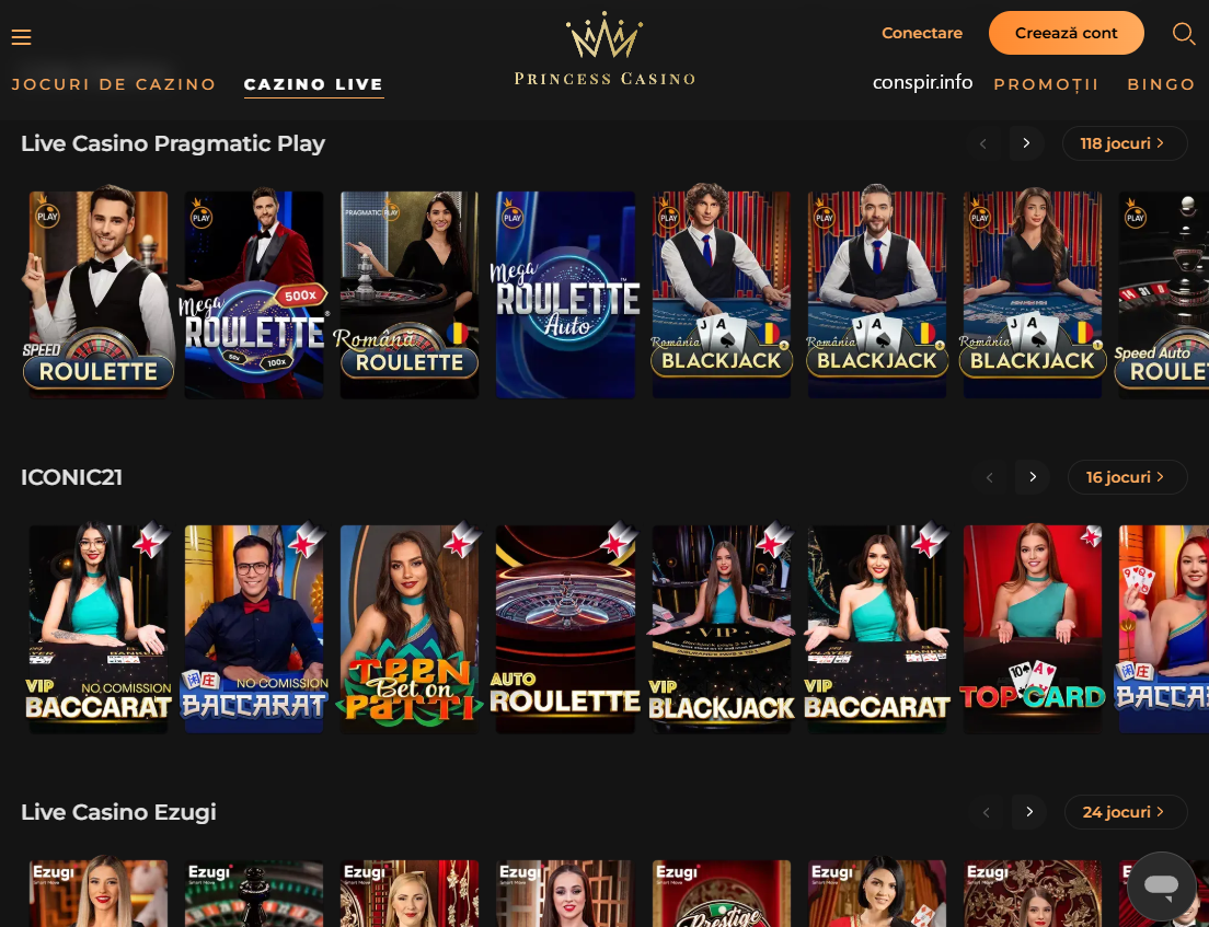 Jocuri Live Casino la Princess Casino Online